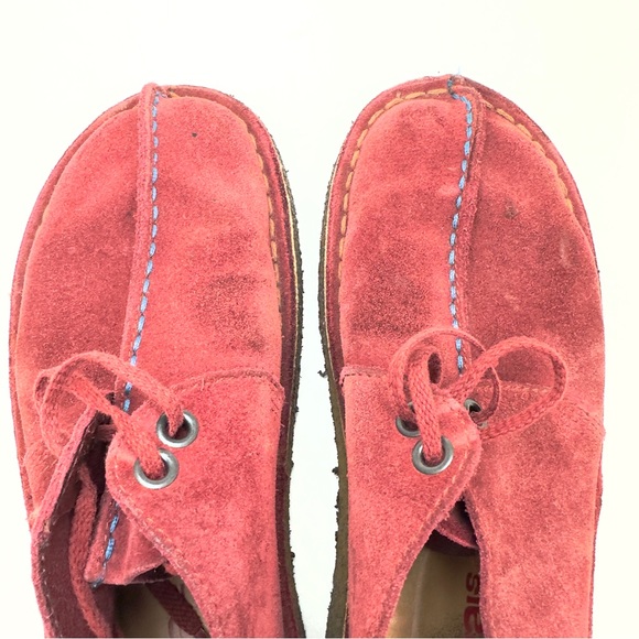 Clarks Desert Trek Women's Shoes Red Suede Crepe Sole Split Toe Moccasins Sz 6.5 - Picture 8 of 10